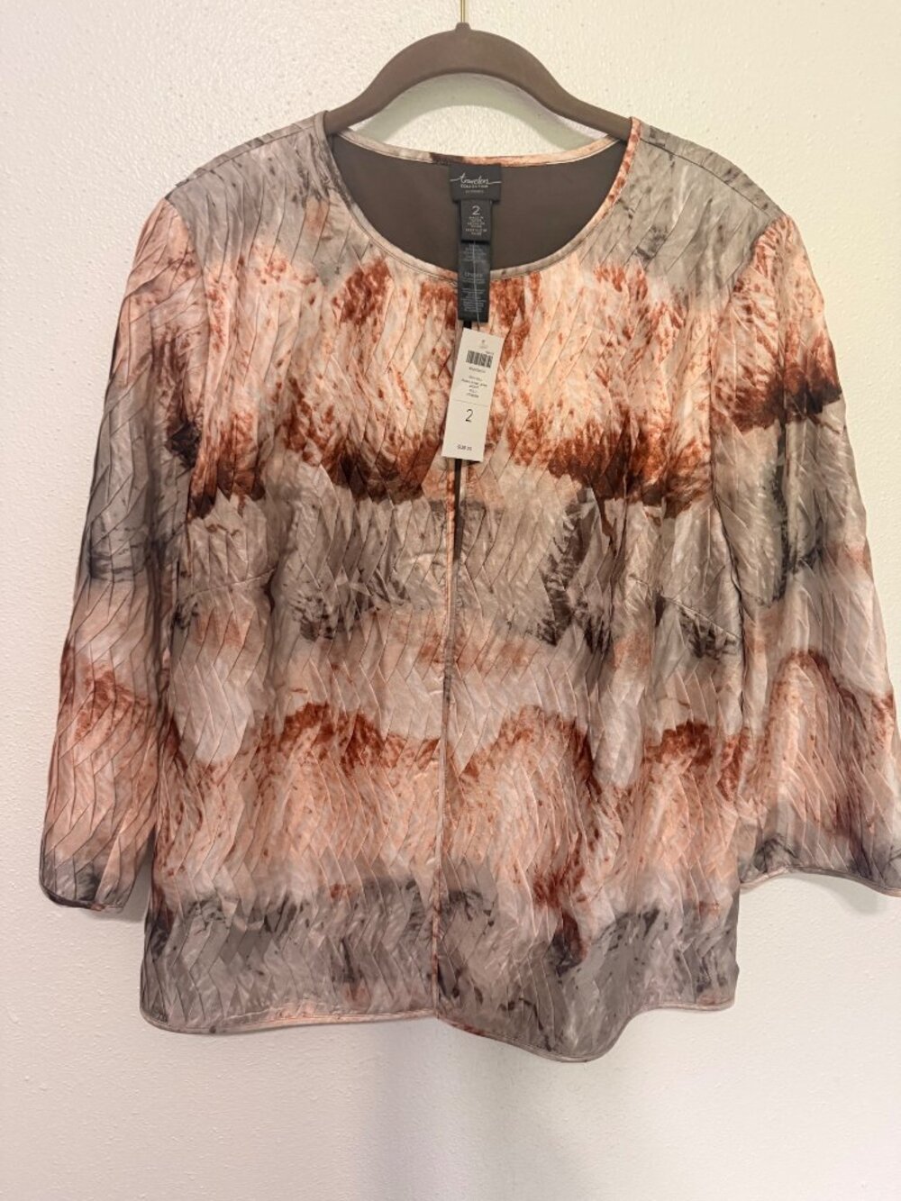 Chico's Traveler Jacket Pleated Artisian Brown Tones Clasp Womans 2/L NWT